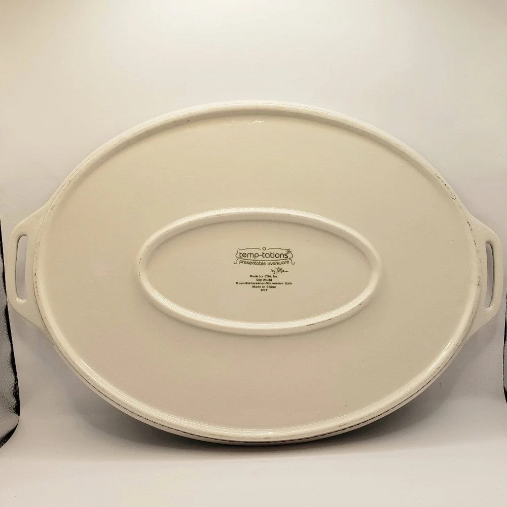 Temptations Hand Painted Oval Platter Ceramic Blue Floral Design with Handles‎